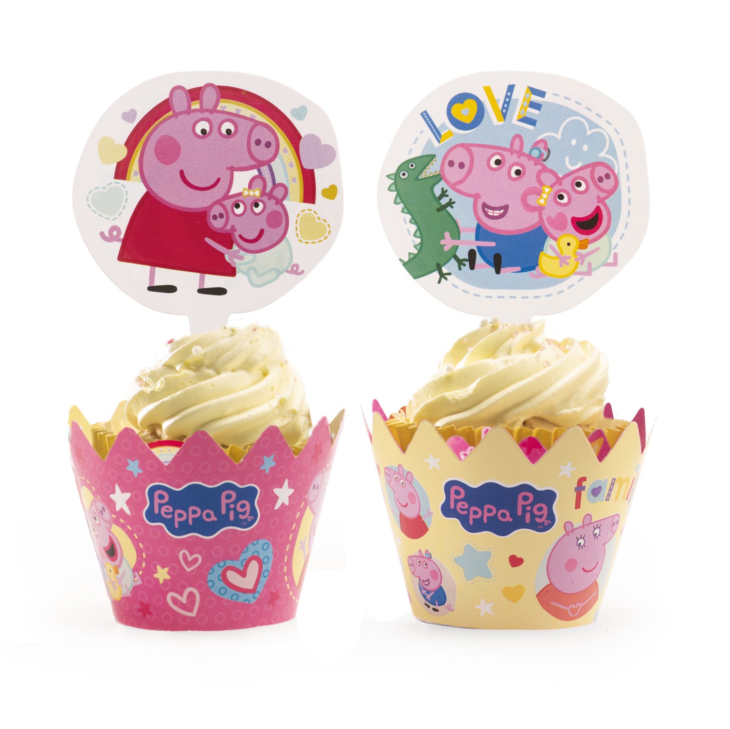 CAPSULAS CUPCAKE CON TOPPERS PEPPA PIG 12 UNIDADES