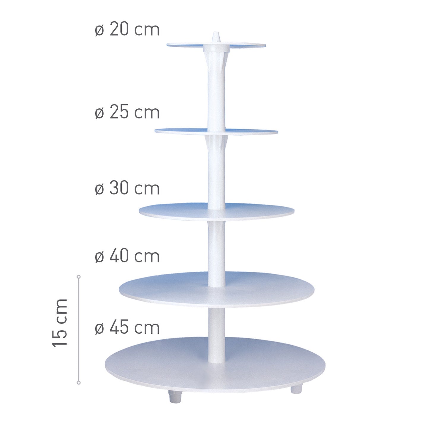 PRÉSENTOIR EN PLASTIQUE 5 ÉTAGES Ø 45CM-40CM-30CM-25CM-20CM