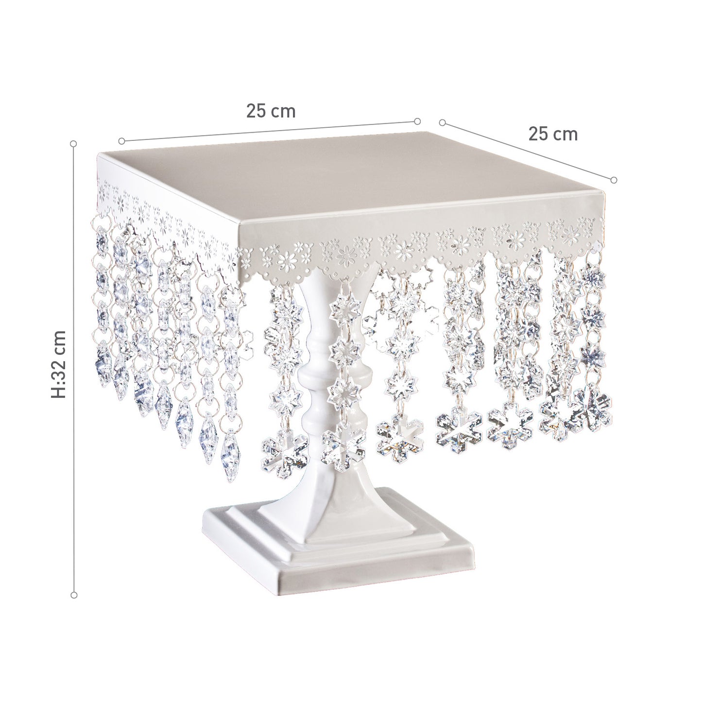 SQUARE CAKE STAND WITH DIAMONDS 25CM