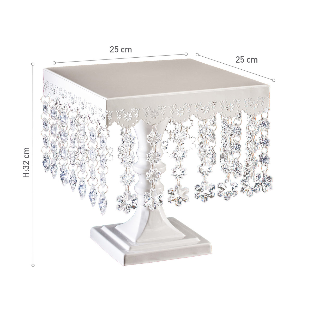 SOPORTE TARTA CUADRADO CON DIAMANTES 25CM