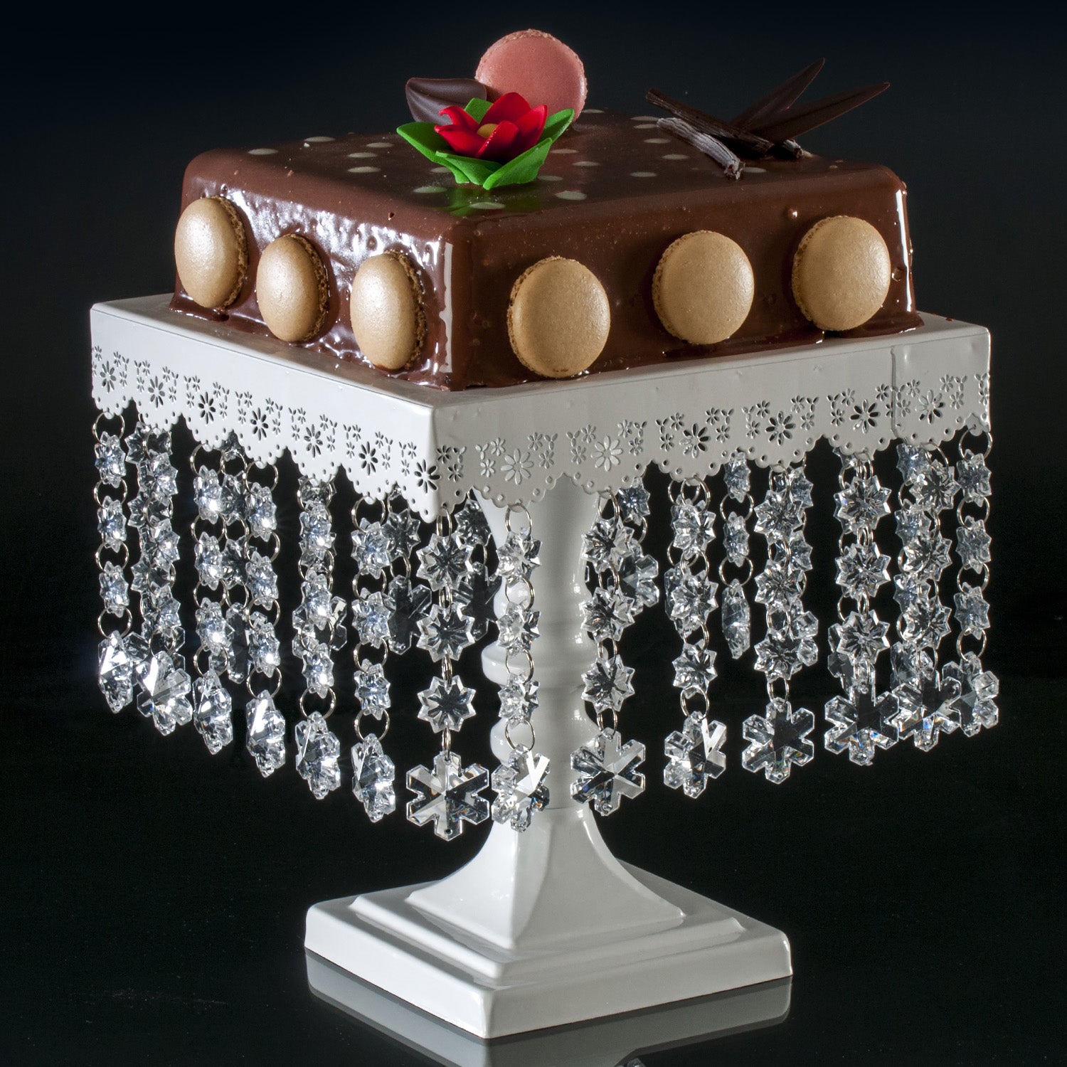SOPORTE TARTA CUADRADO CON DIAMANTES 25CM