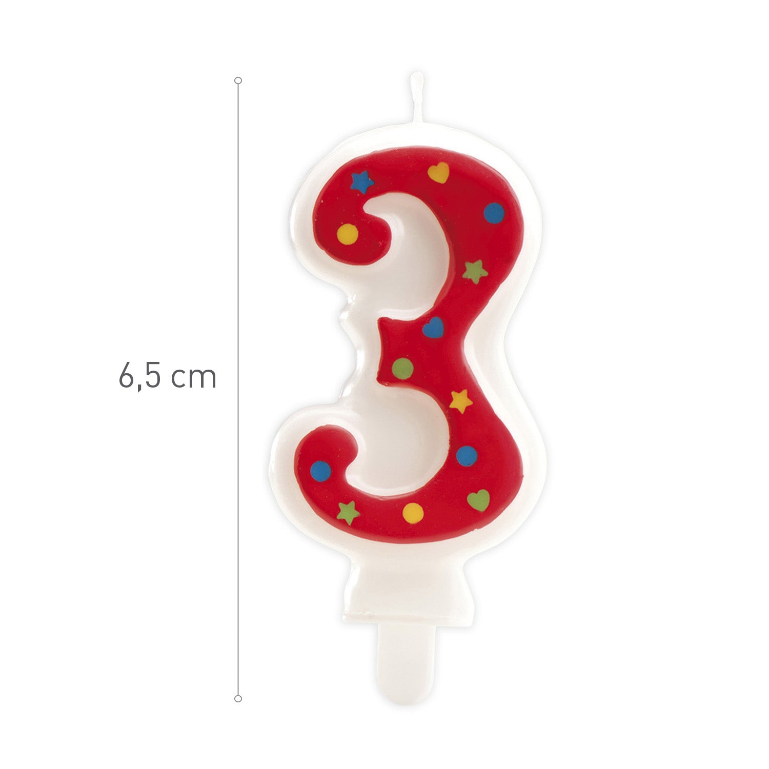 VELA FIESTA NUMERO 3 ROJA 6,5CM