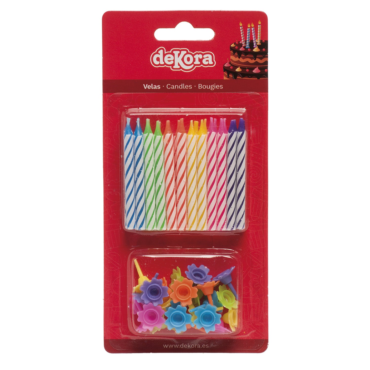 DISPLAY 12 BLISTERS 24 COLORS CANDLES WITH FLOWER SHAPED HOLDERS