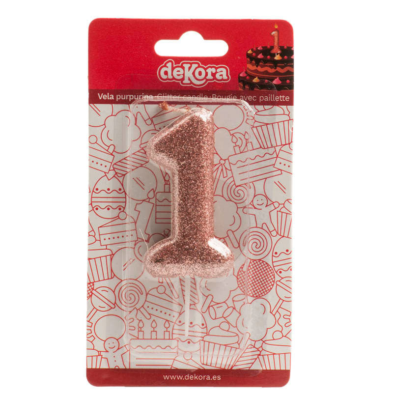 DISPLAY 12 GLITTER PINK GOLD BIRTHDAY CANDLES Nº 1