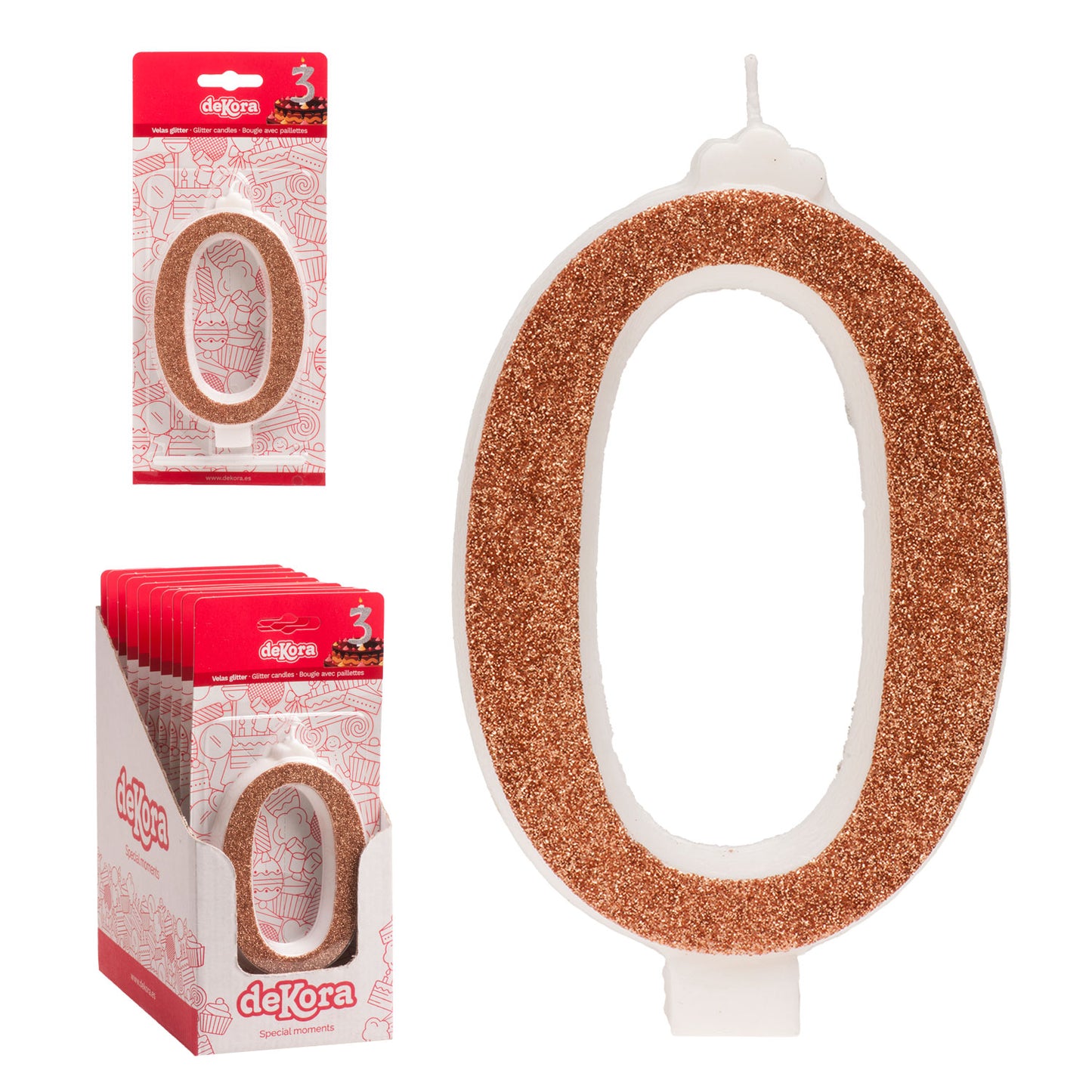 DISPLAY 10 BOUGIES D''ANIVERSAIRE AVEC PAILLETTES OR  Nº 0 13 CM