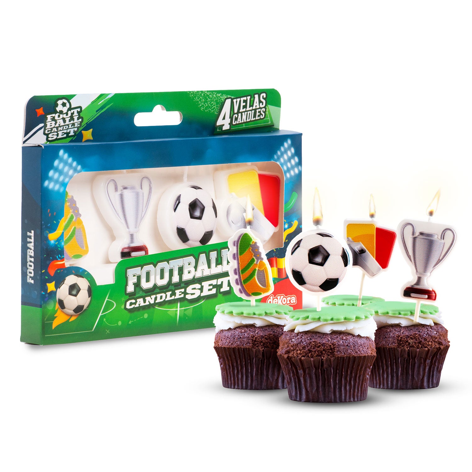 FOOTBALL BIRTHDAY CANDLES 4 MODELS 8CM
