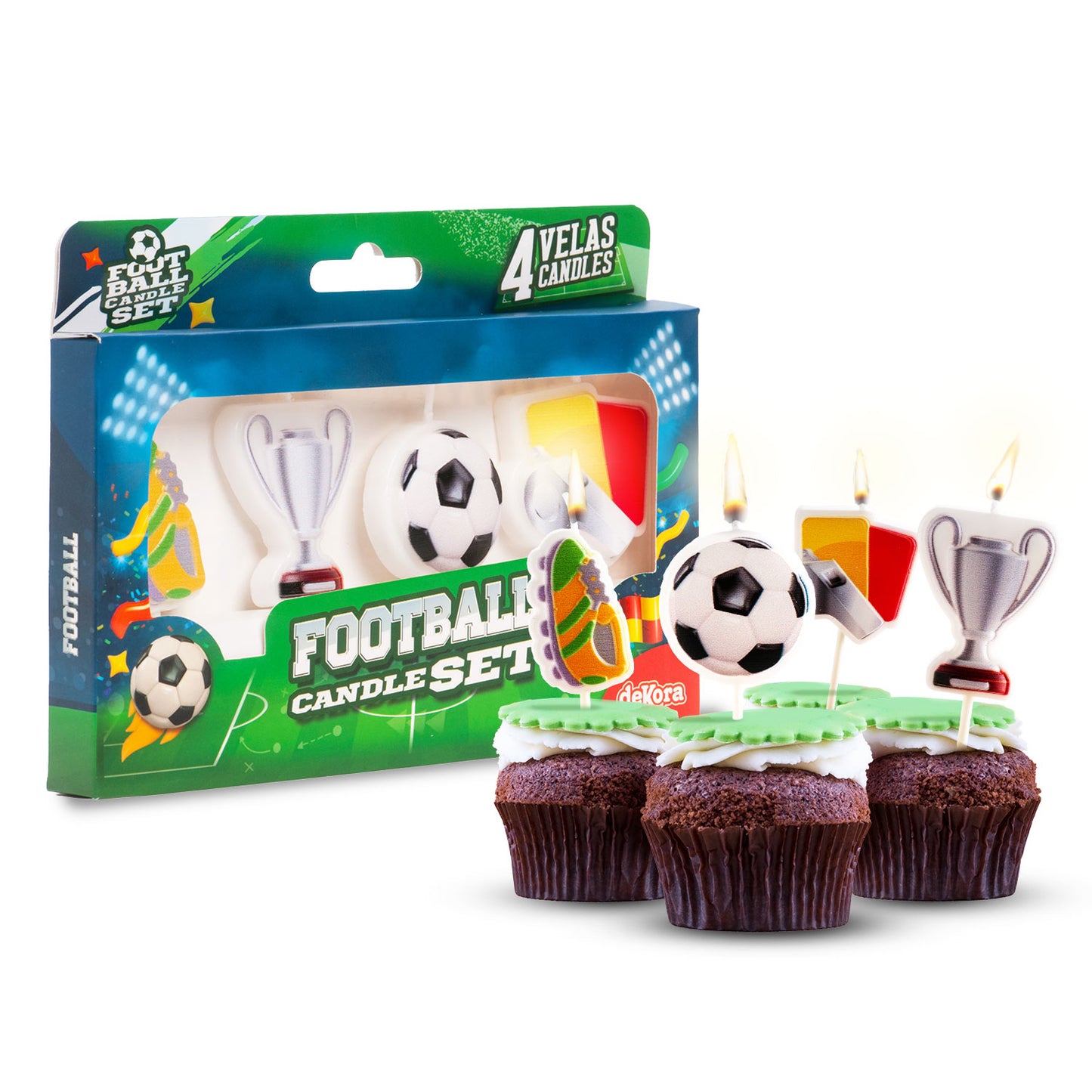 FOOTBALL BIRTHDAY CANDLES 4 MODELS 8CM