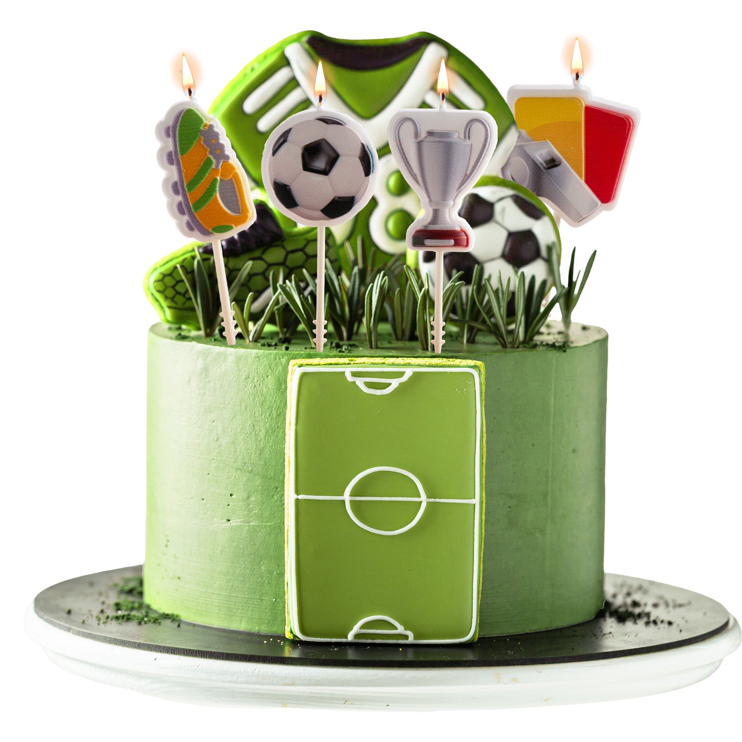 FOOTBALL BIRTHDAY CANDLES 4 MODELS 8CM
