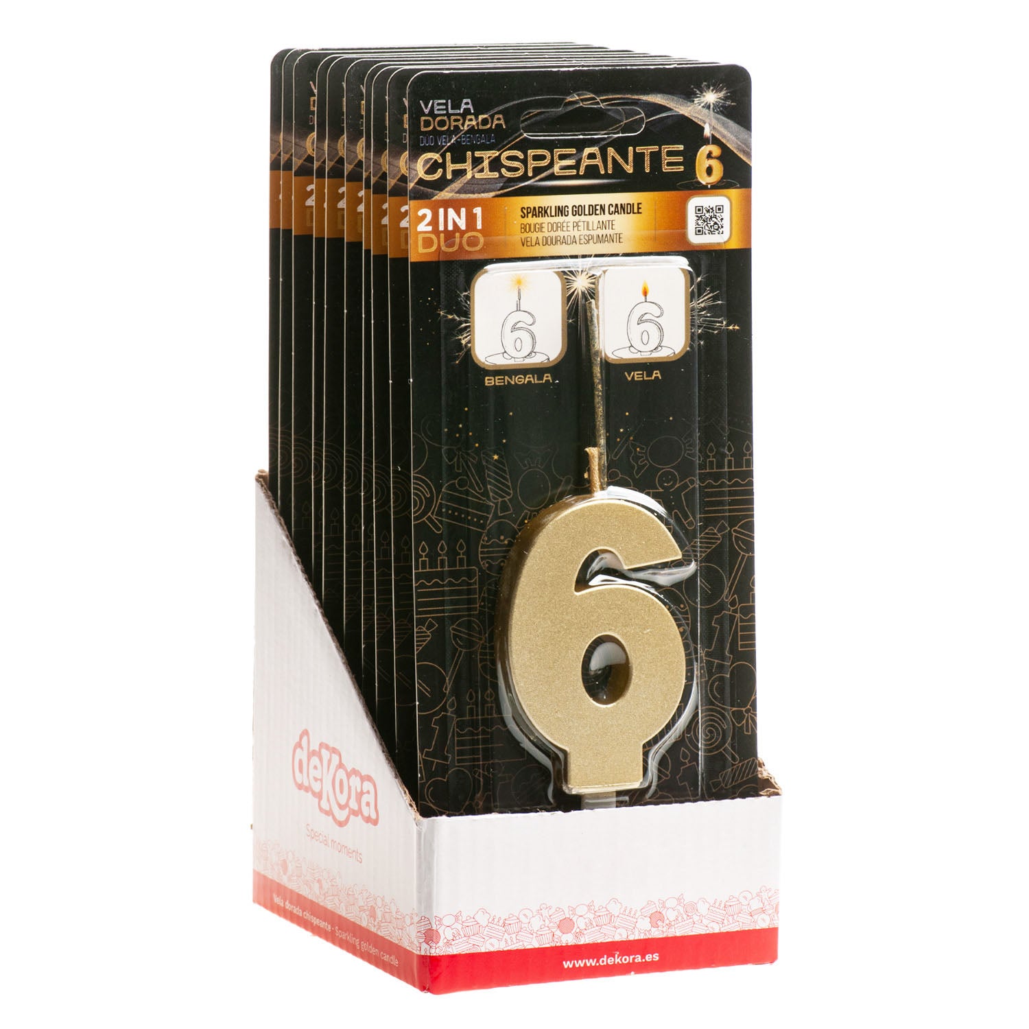 CANDELE DI COMPLEANNO IN ORO SCINTILLANTE Nº6