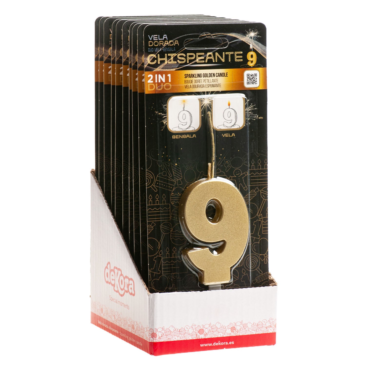 CANDELE DI COMPLEANNO IN ORO SCINTILLANTE Nº9