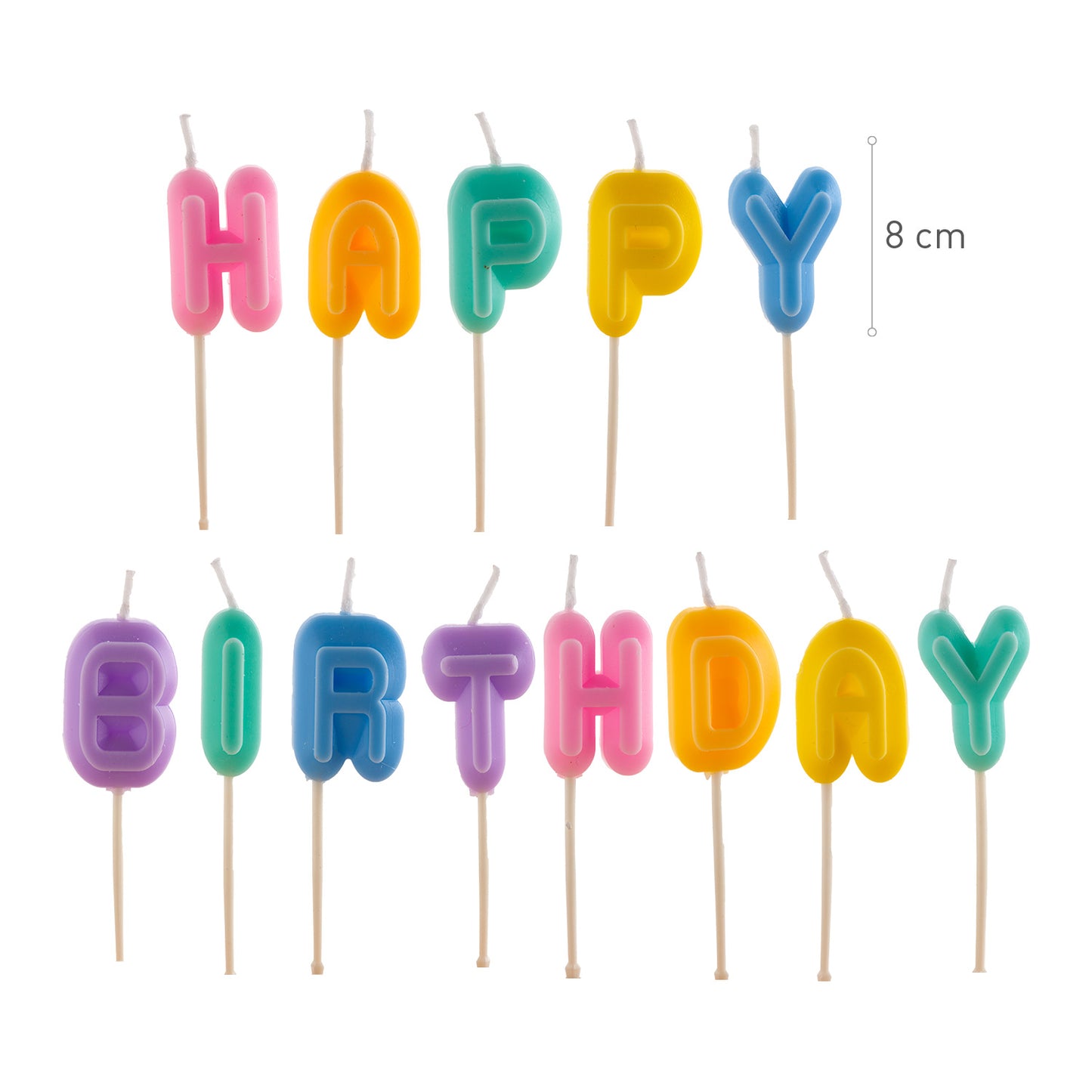 BOUGIES D'ANNIVERSAIRE LETTRES HAPPY BIRTHDAY 8CM