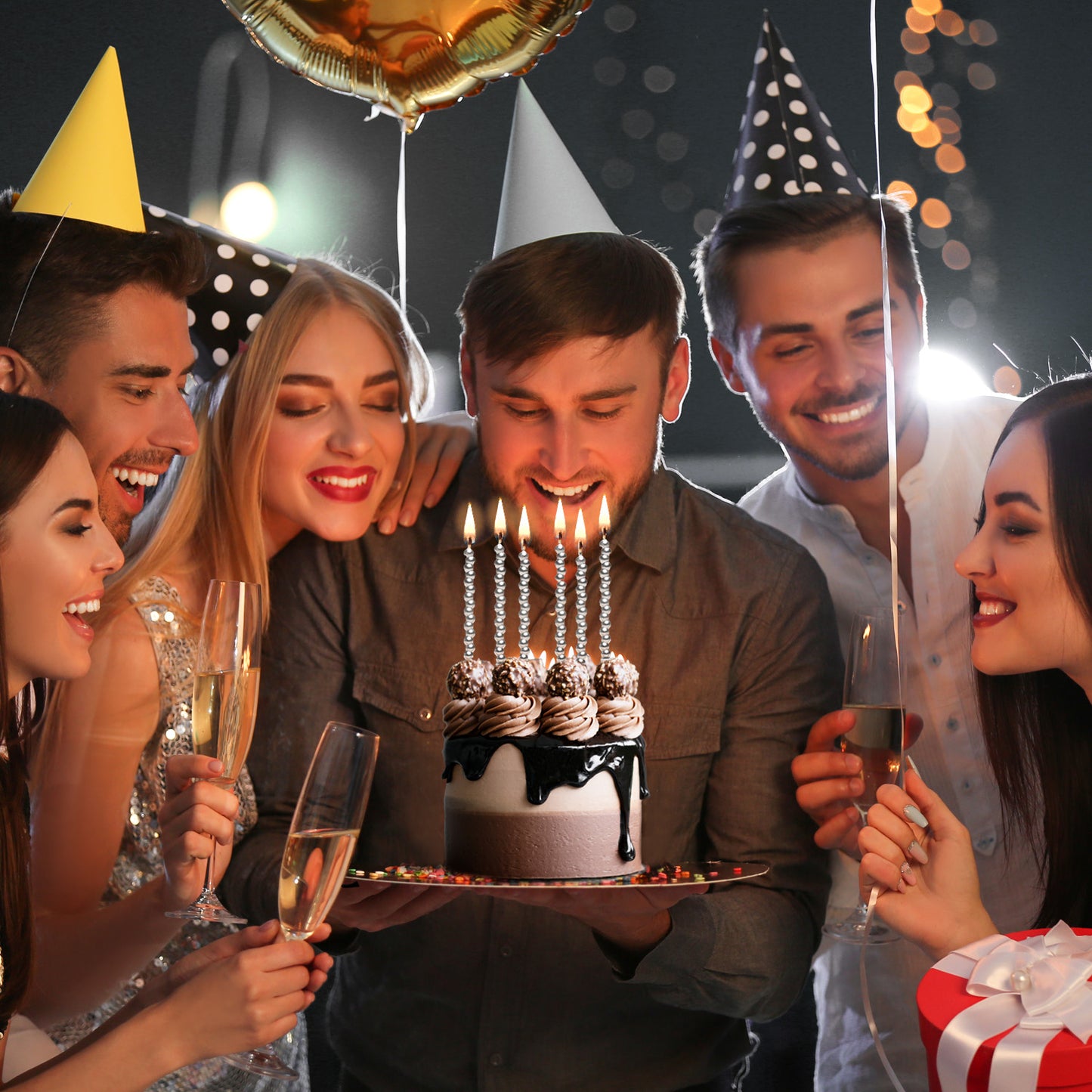 VELAS BURBUJA COLOR PLATA 14CM