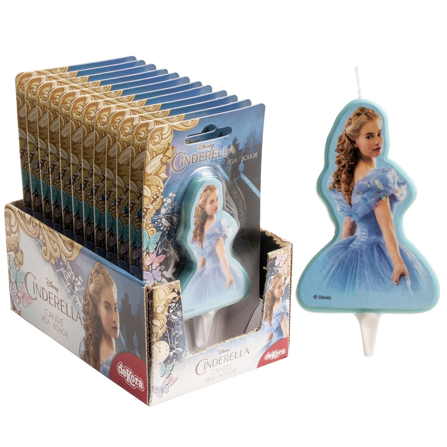DISPLAY 12 BOUGIES CENDRILLON 2D 8CM.