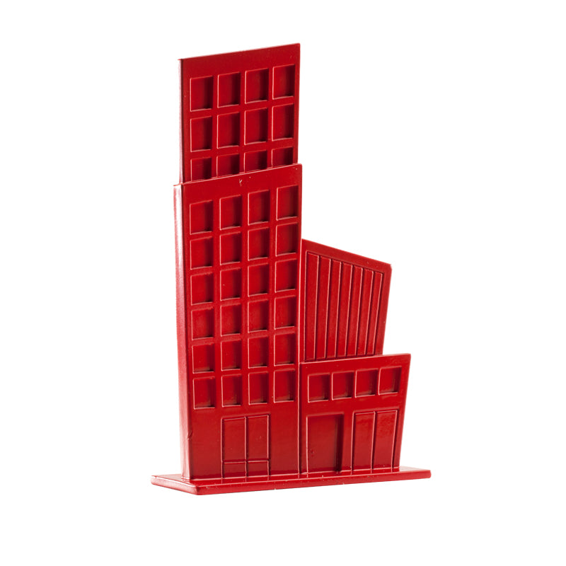DECORACIÓN DE TARTAS EDIFICIOS DE PVC ROJO Y GRIS 12CM