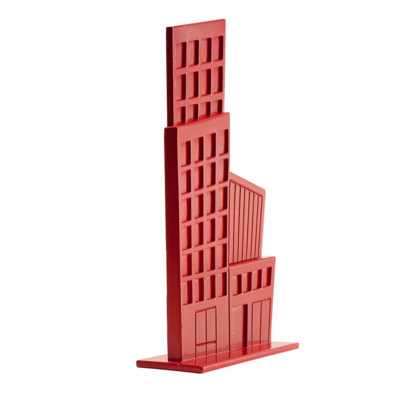DECORACIÓN DE TARTAS EDIFICIOS DE PVC ROJO Y GRIS 12CM
