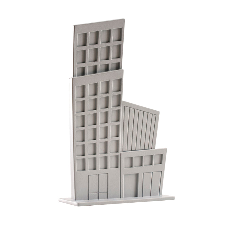 DECORACIÓN DE TARTAS EDIFICIOS DE PVC ROJO Y GRIS 12CM