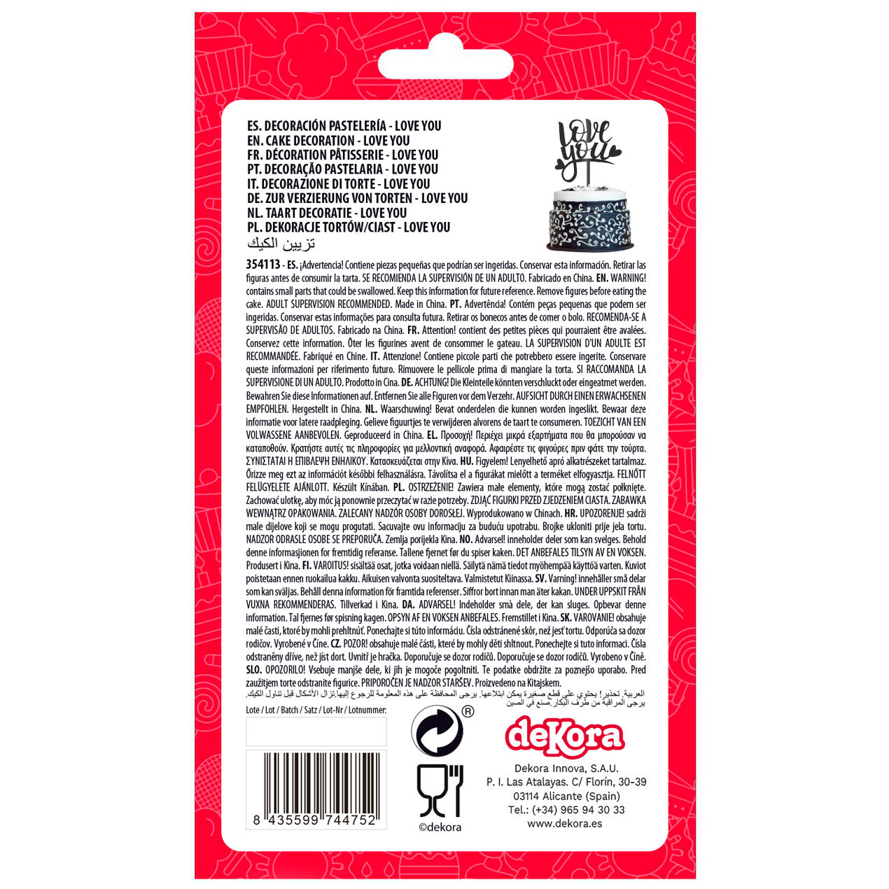 CAKE TOPPER LOVE YOU 13,5X10CM