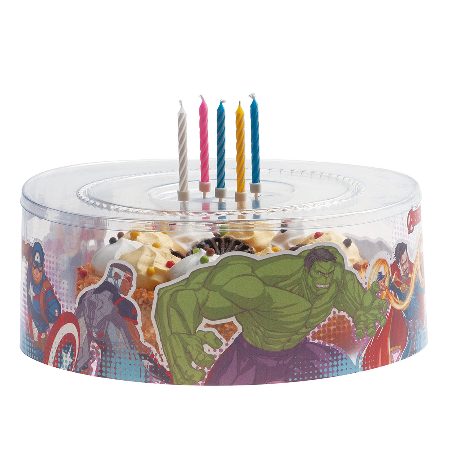 COBERTURAS PLASTICAS PARA BOLO DI AVENGERS Ø 25CM H12CM