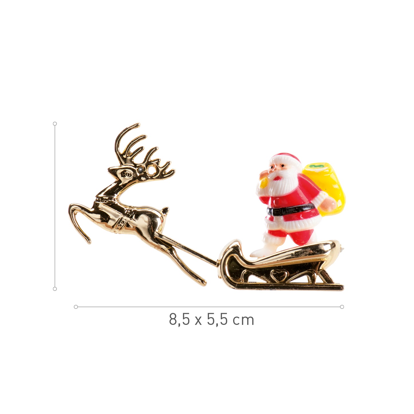 PLASTIC SANTA CLAUS IN GOLDEN SLEIGH 8.5X5.5CM