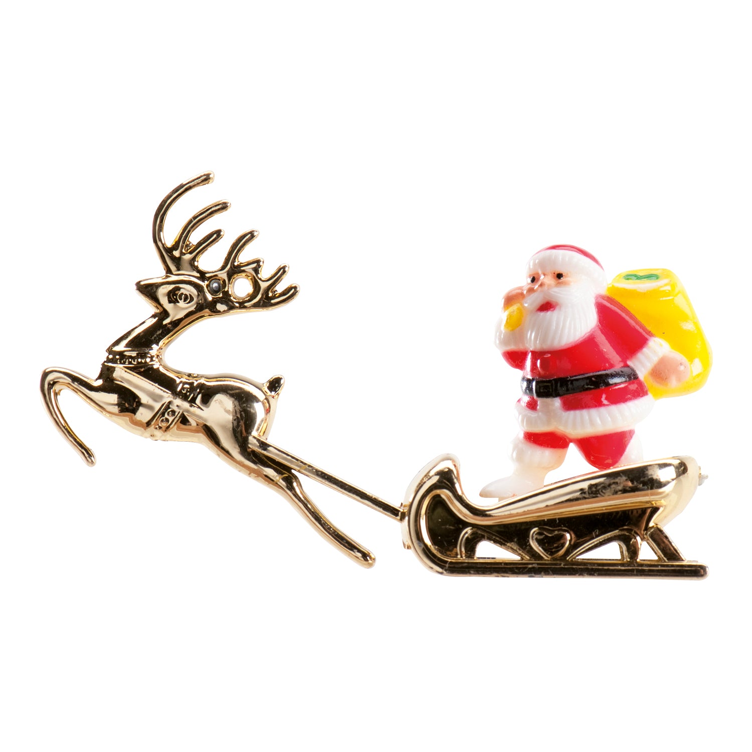 PÈRE NOËL EN TRAÎNEAU DORÉ PLASTIQUE 8.5X5.5CM