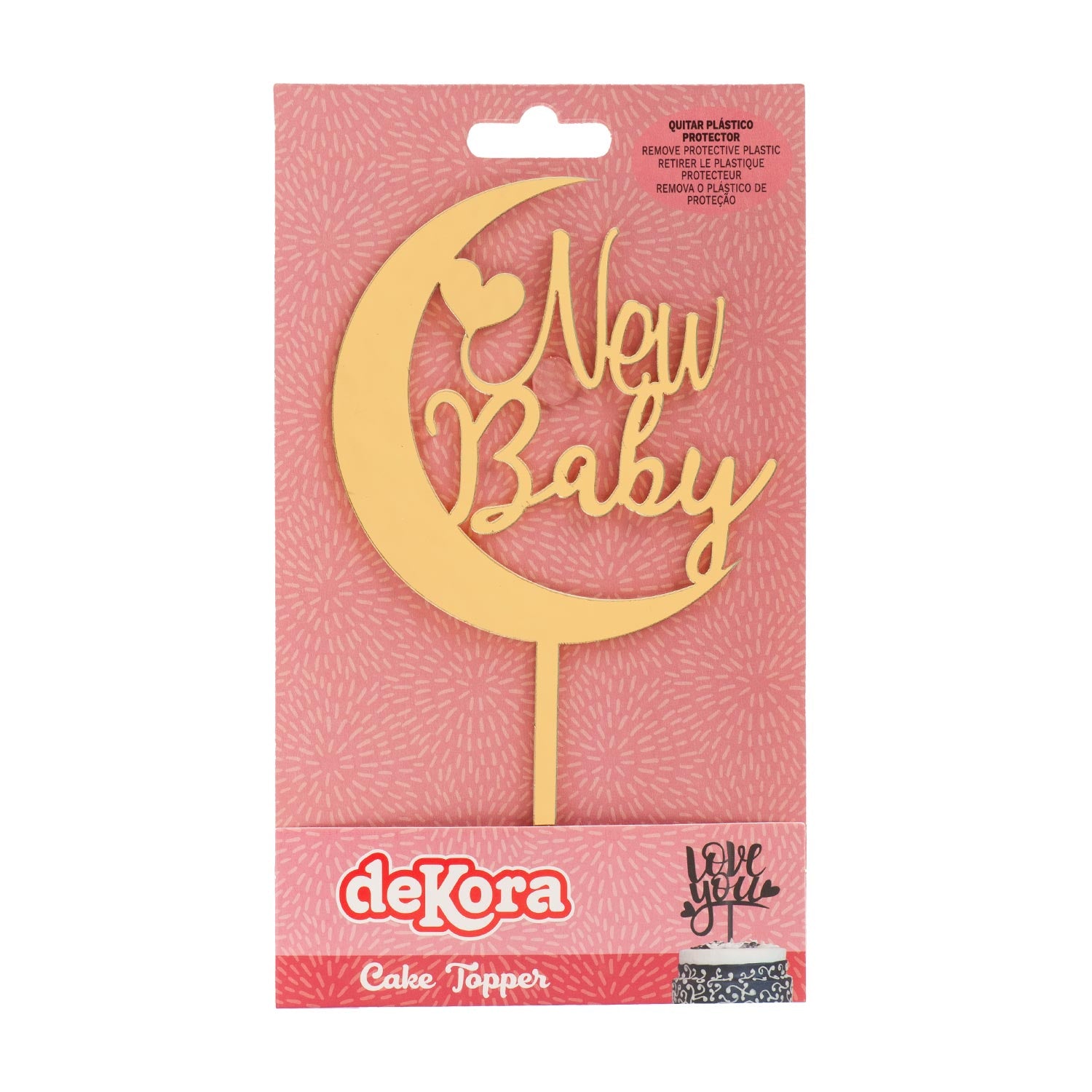 CAKE TOPPER NEW BABY LUNA DORADA 17X10CM