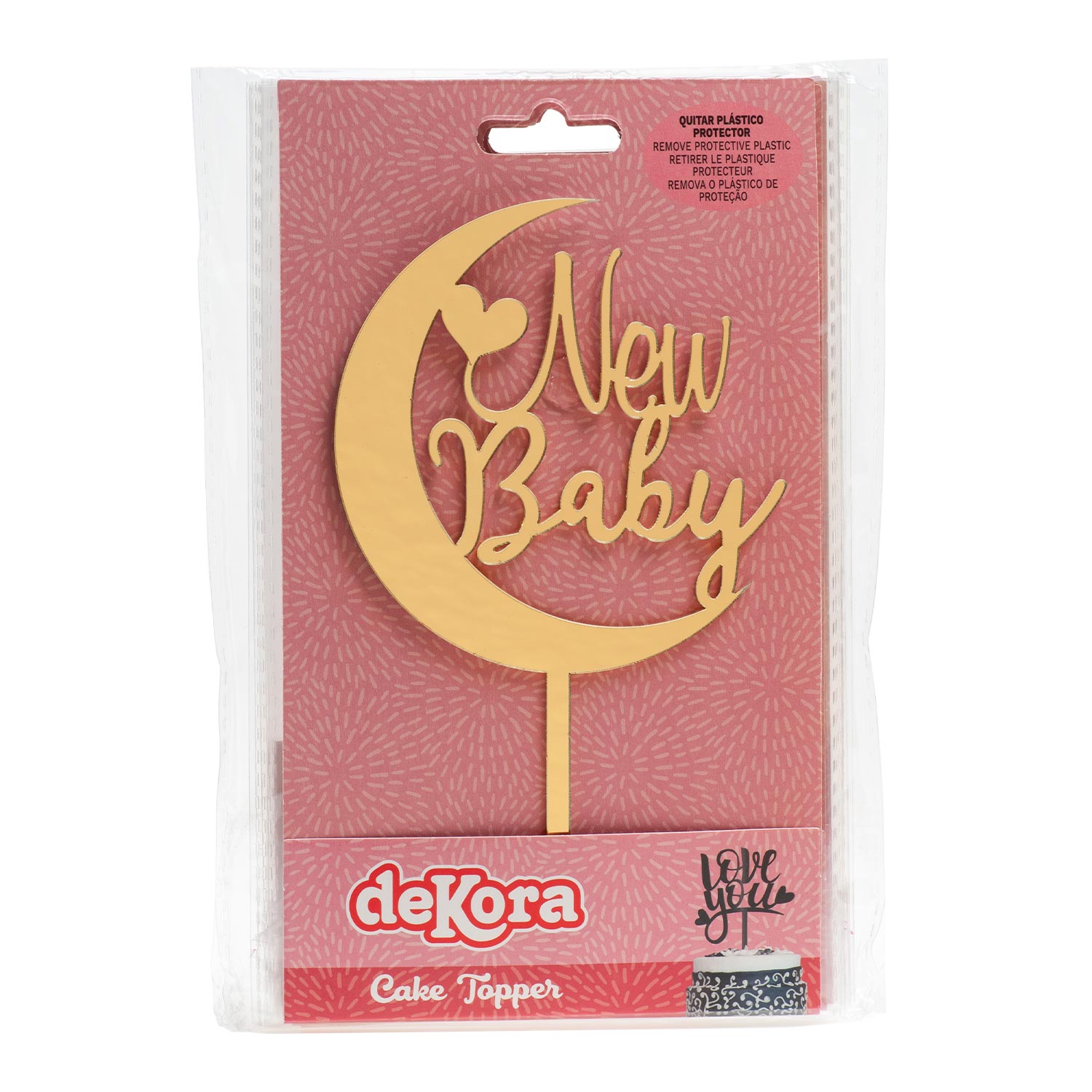 CAKE TOPPER NEW BABY LUNA DORADA 17X10CM
