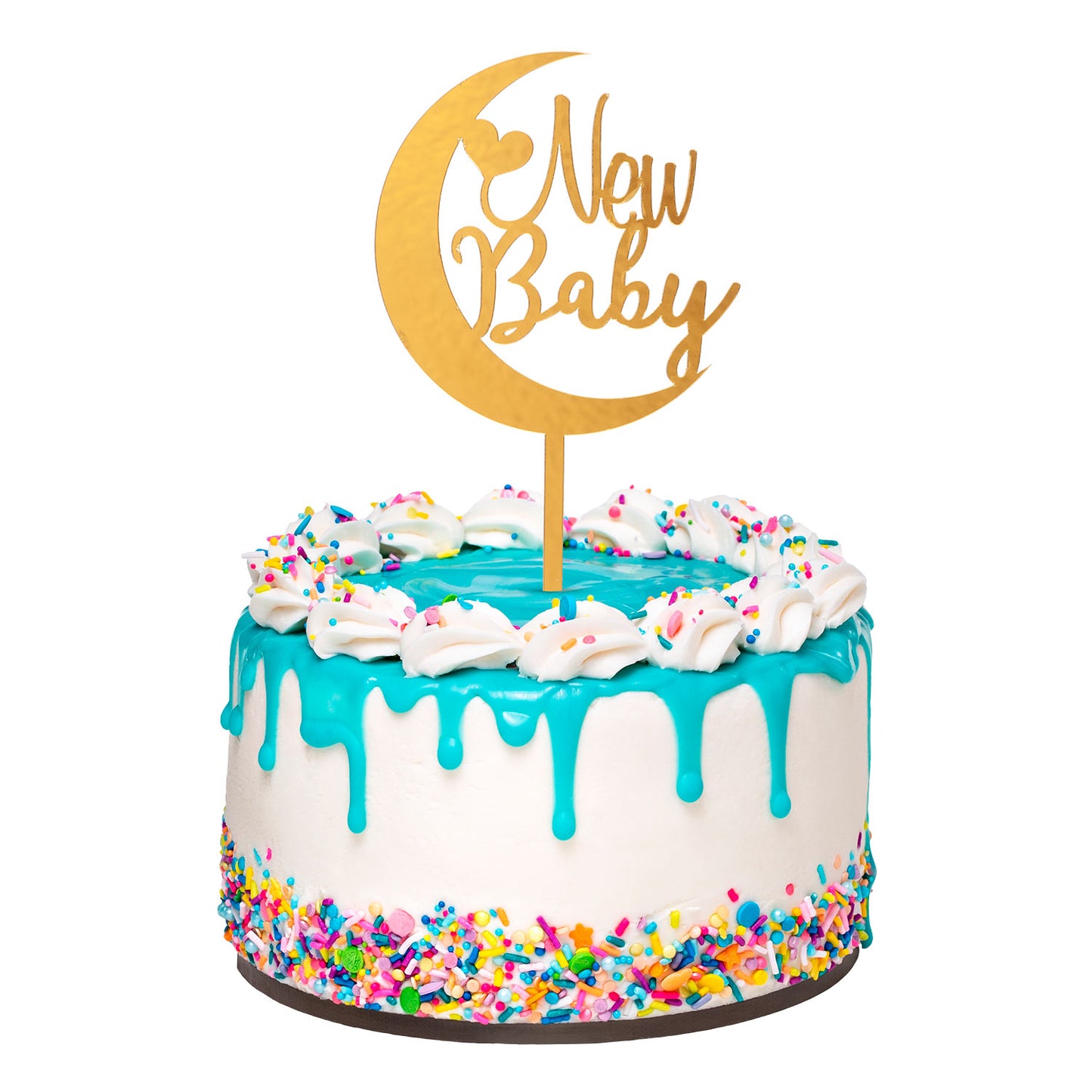 CAKE TOPPER NEW BABY LUNA DORADA 17X10CM