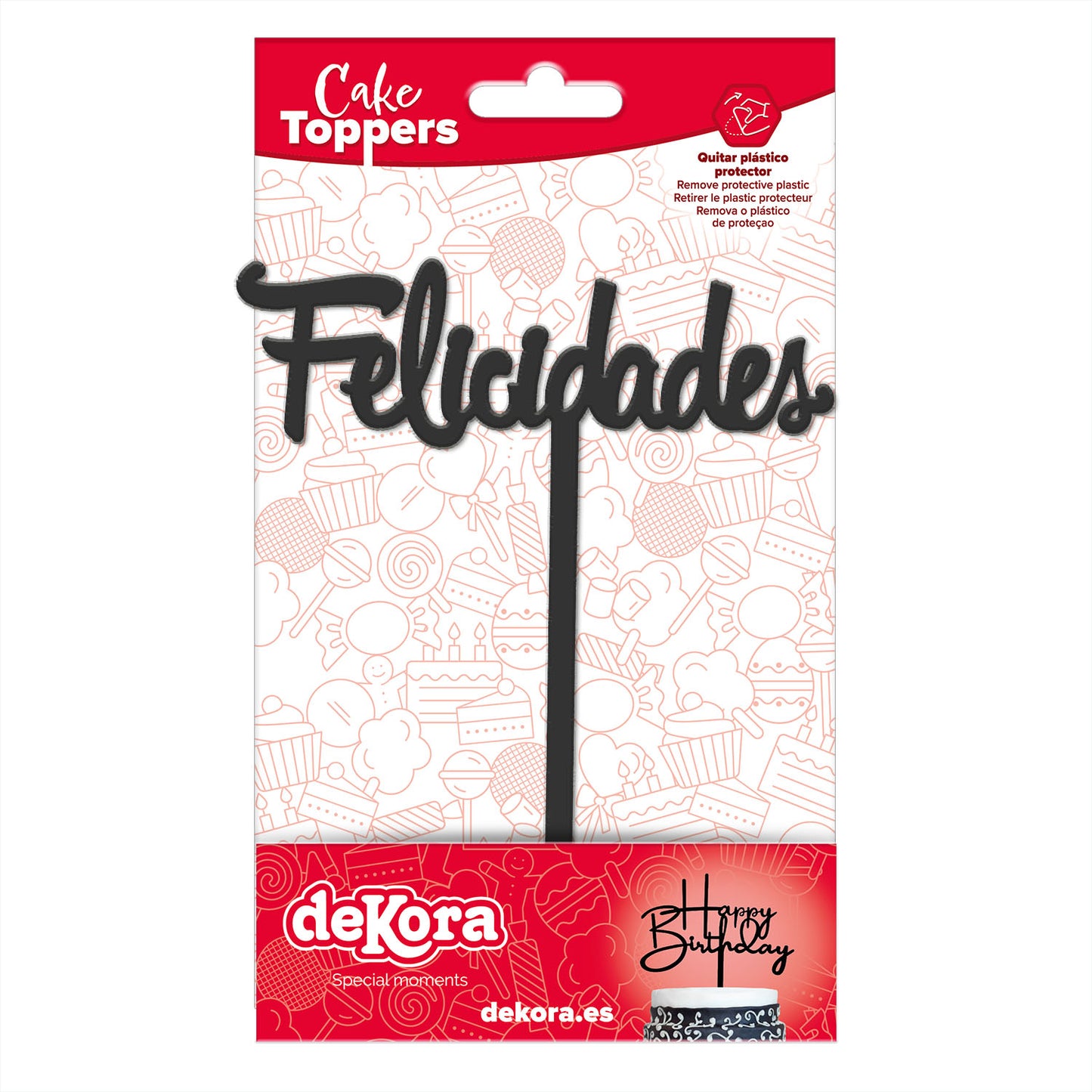 CAKE TOPPER FELICIDADES NEGRO 11X14CM