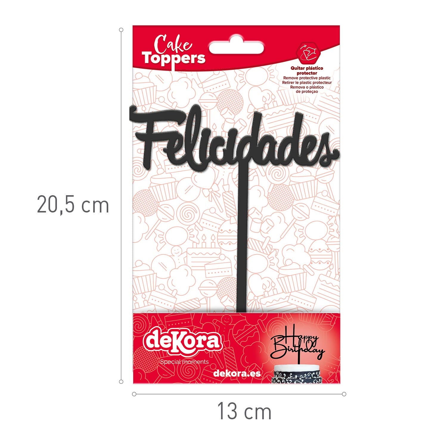 CAKE TOPPER FELICIDADES NEGRO 11X14CM