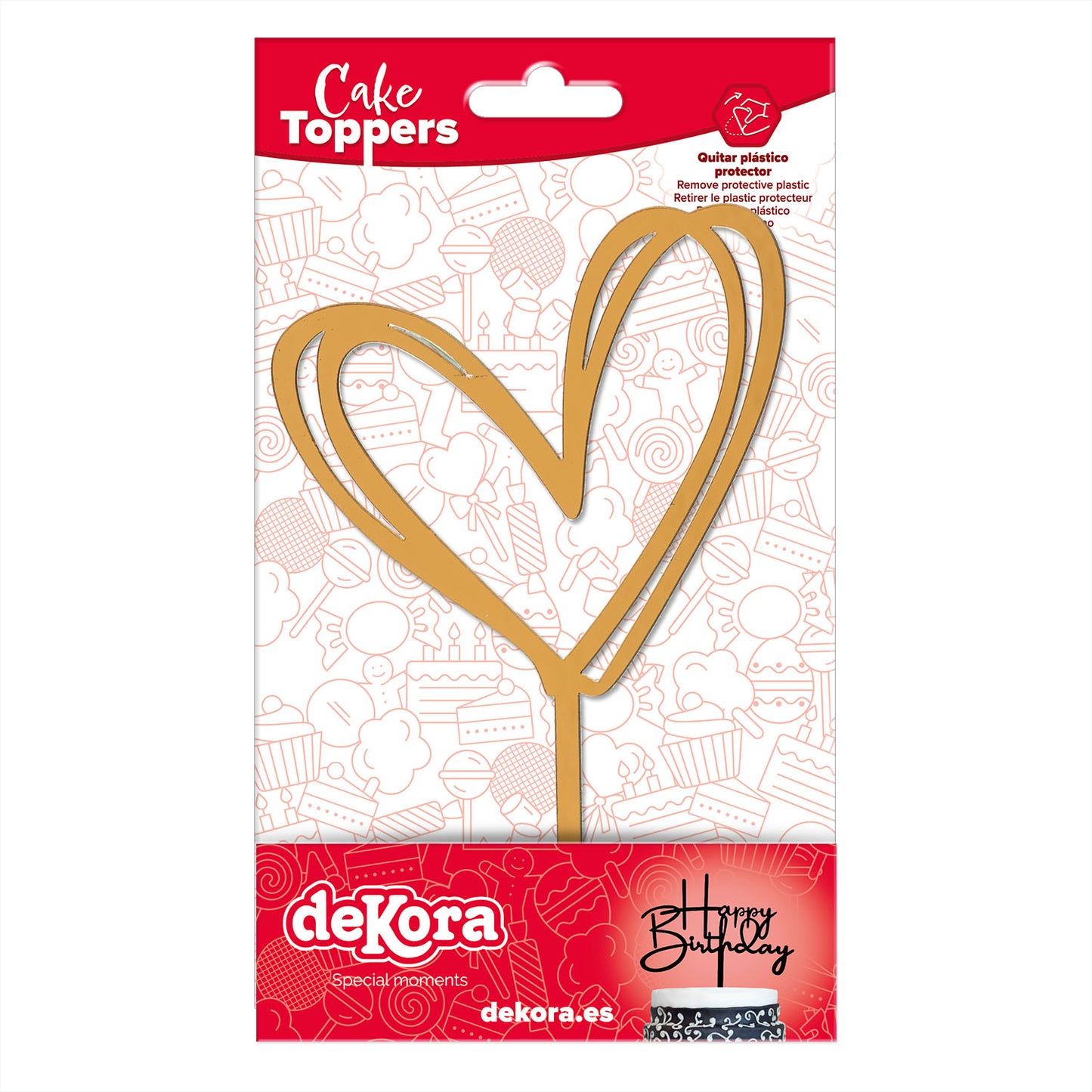 CAKE TOPPER DOUBLE HEART GOLD 10,5 x 15CM