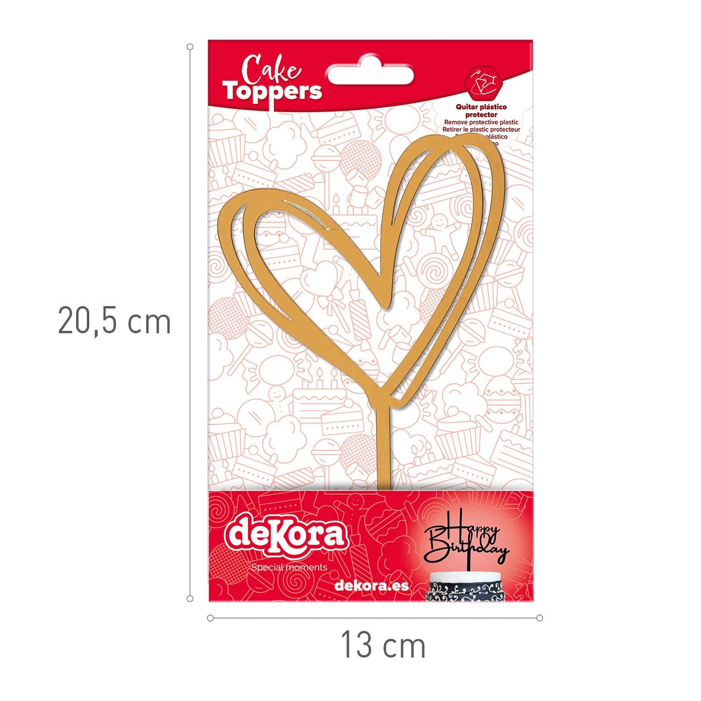 CAKE TOPPER DOUBLE HEART GOLD 10,5 x 15CM