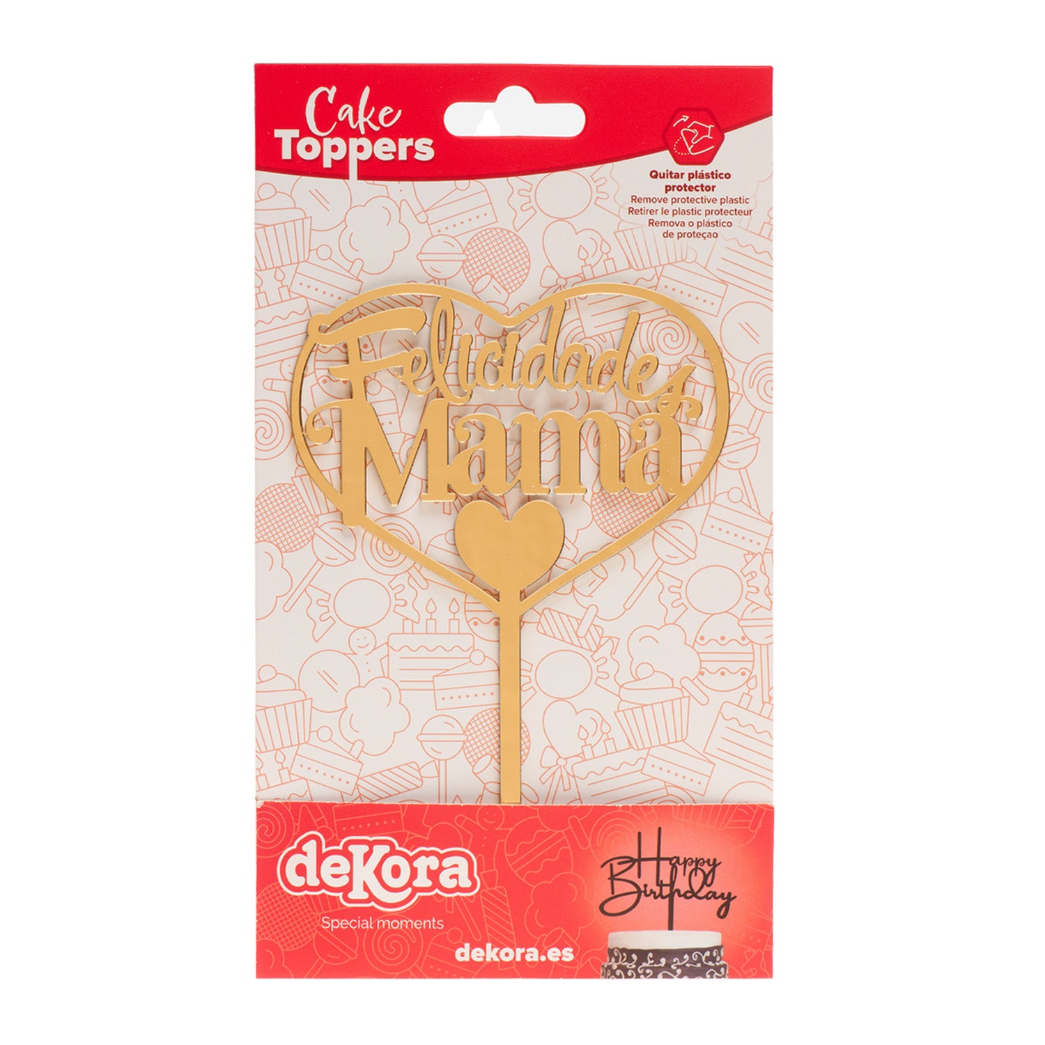 CAKE TOPPER FELICIDADES MAMA GOLD 14.3X10CM