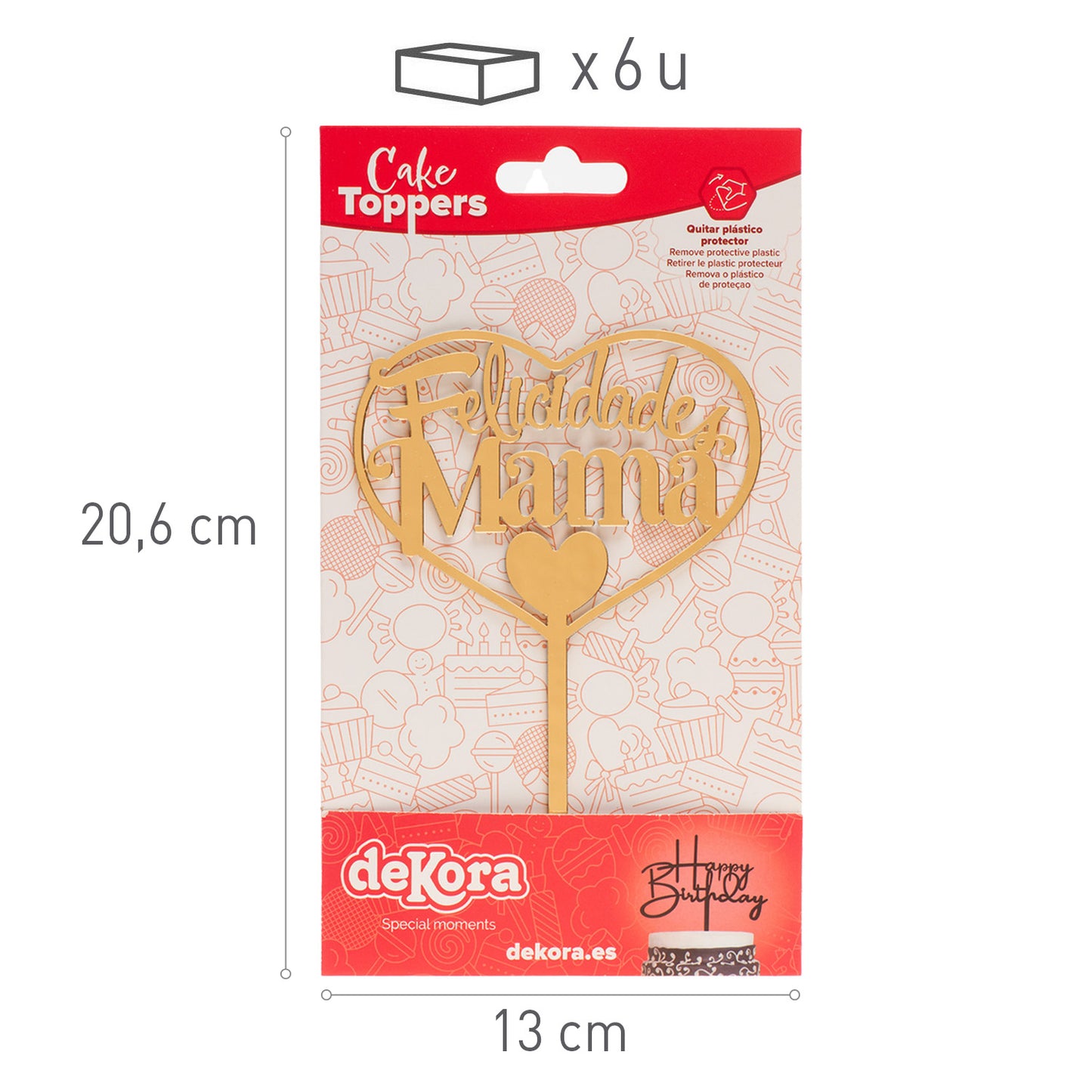 CAKE TOPPER FELICIDADES MAMA 14.3X10CM