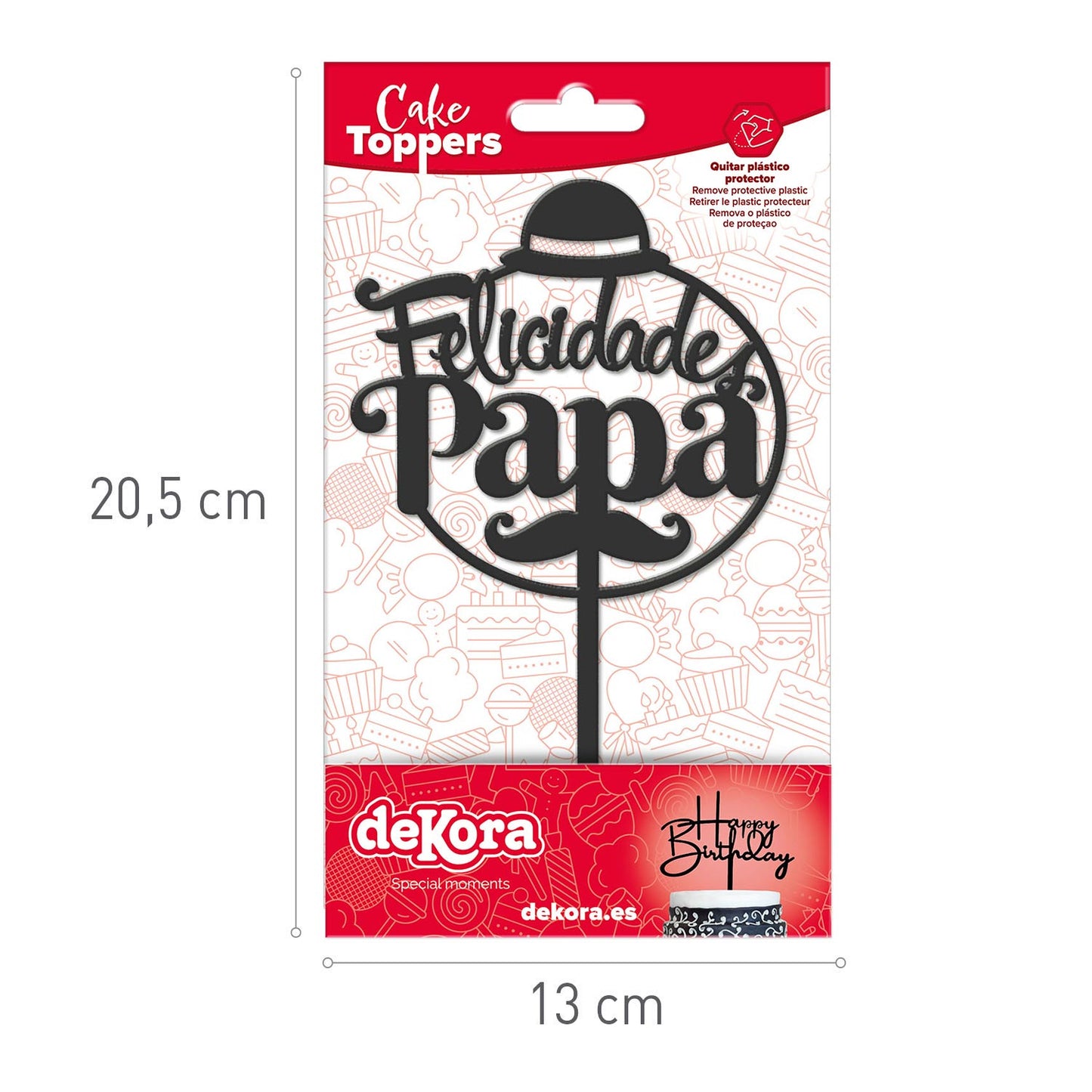 CAKE TOPPER FELICIDADES PAPA NOIR 15.6X10CM