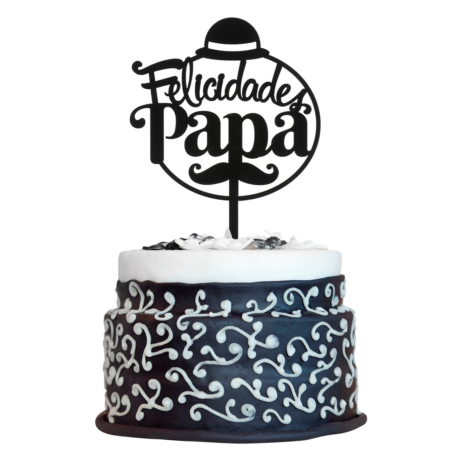CAKE TOPPER FELICIDADES PAPA NEGRO 15,6X10CM