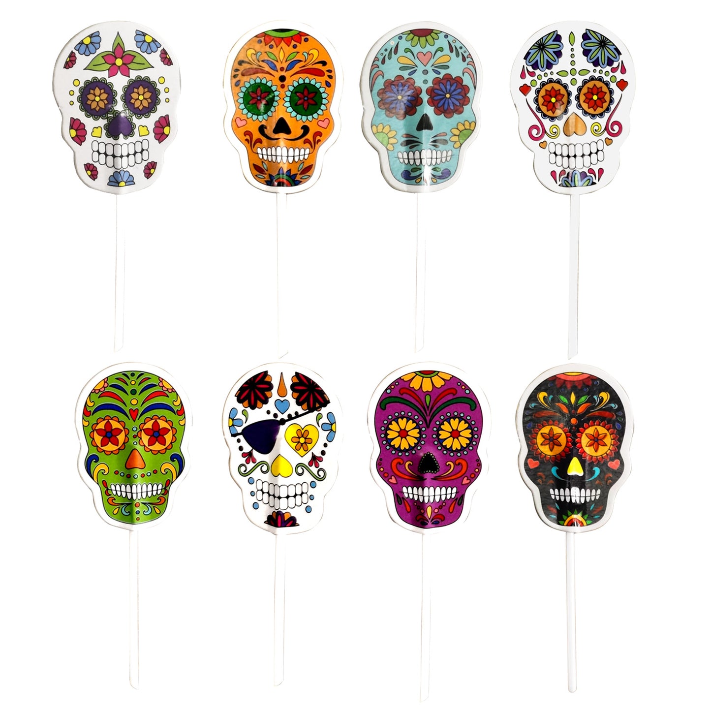HALLOWEEN SKULL PAPER CAKE TOPPERS 16 PCS