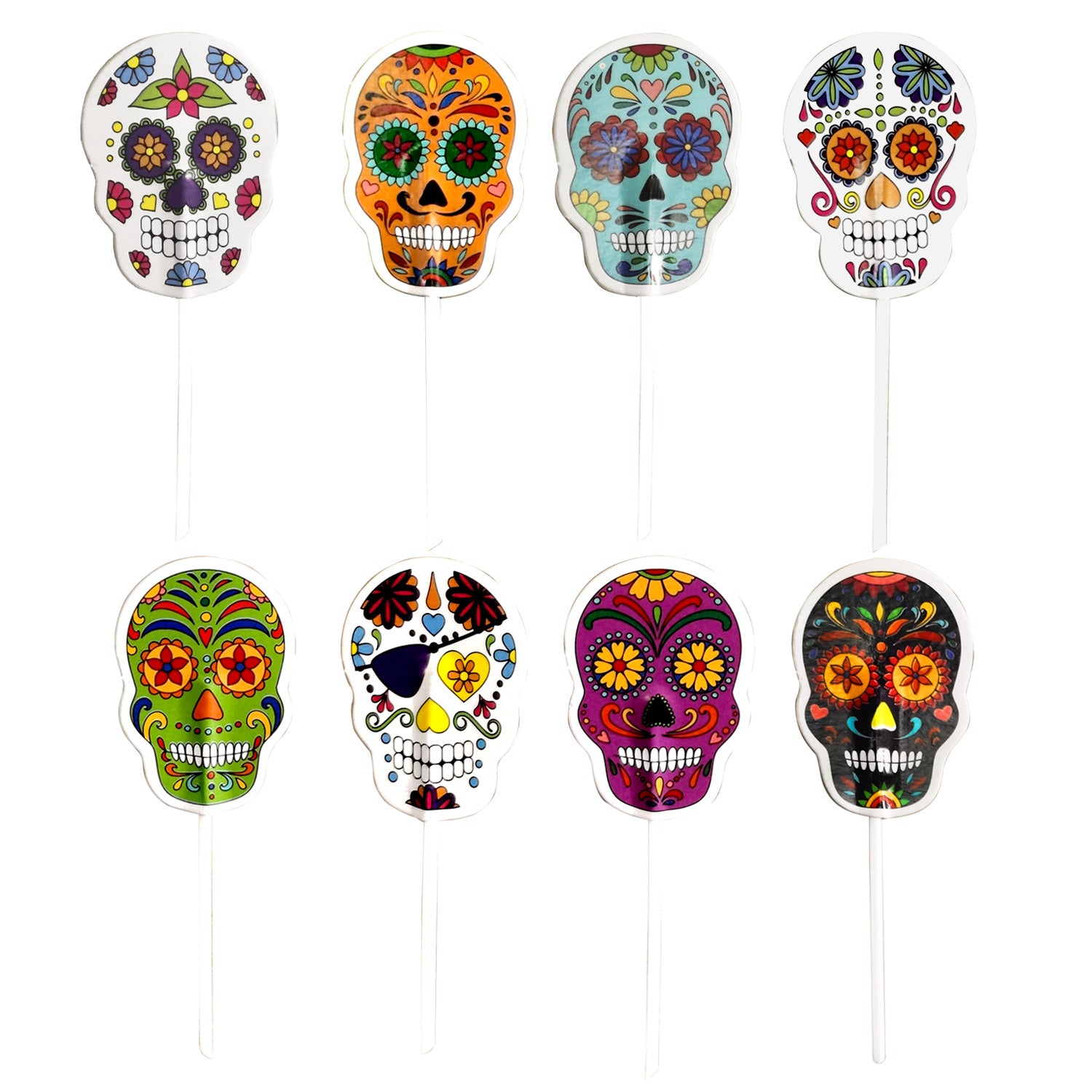 HALLOWEEN SKULL PAPER CAKE TOPPERS 16 PCS