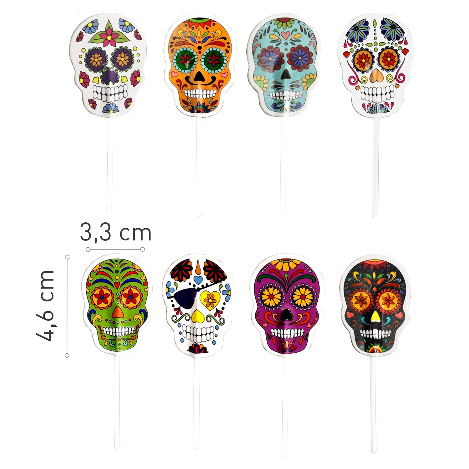 HALLOWEEN SKULL PAPER CAKE TOPPERS 16 PCS