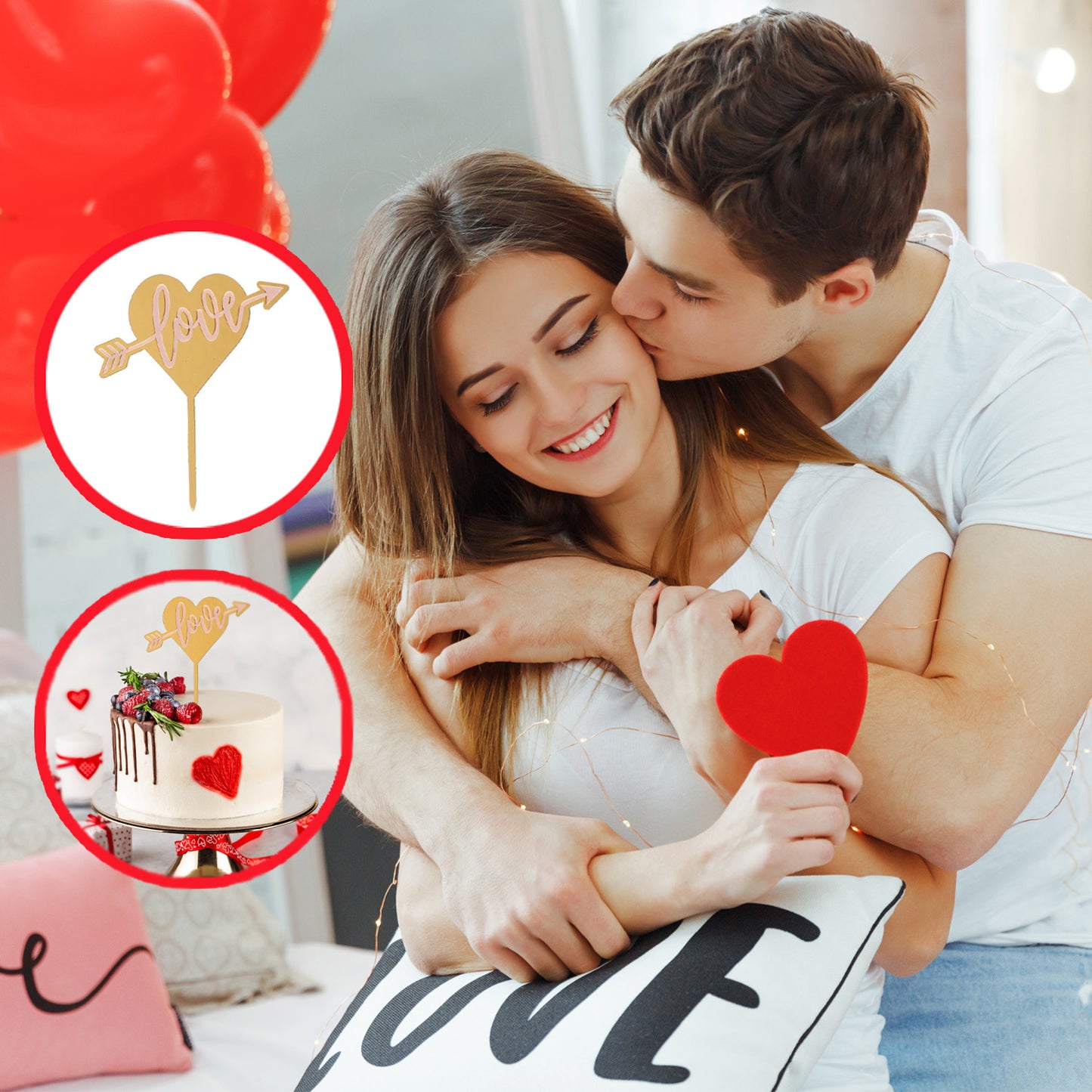 CAKE TOPPER LOVE ROSA 13X11CM