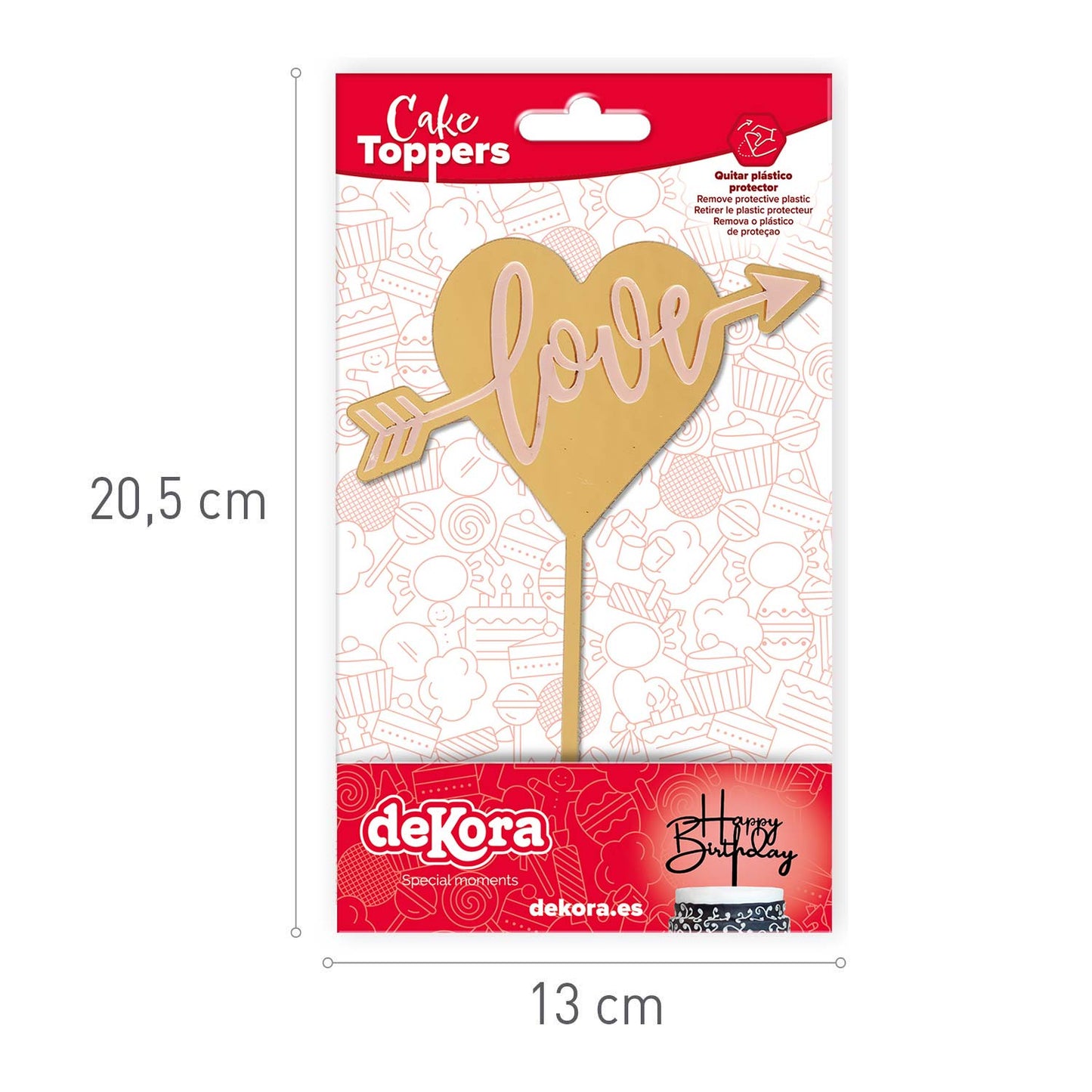 CAKE TOPPER LOVE ROSA 13X11CM