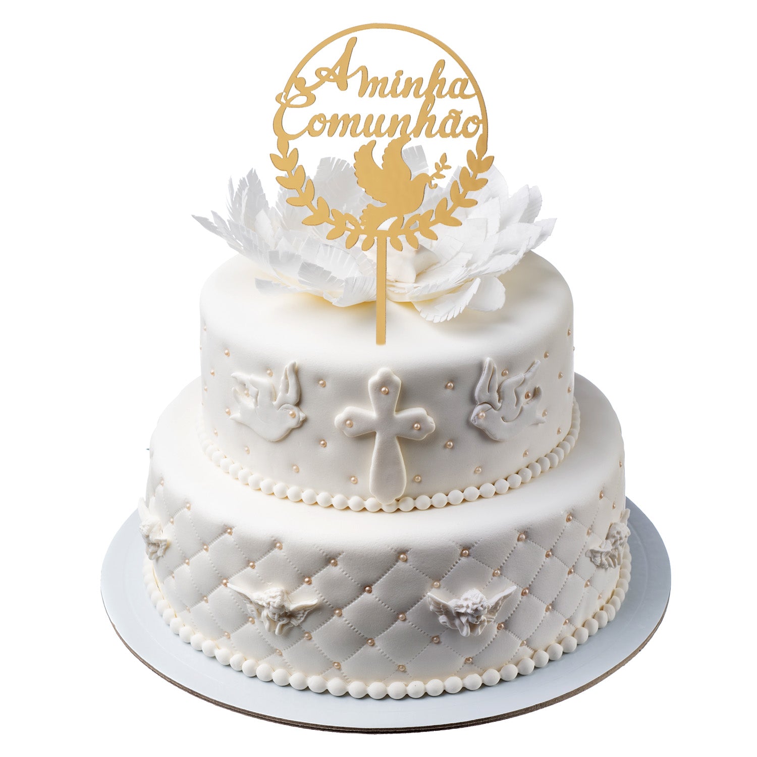 CAKE TOPPER A MINHA COMUNHAO OURO 15X10CM