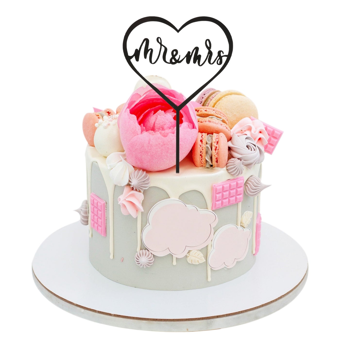 CAKE TOPPER MR AND MRS CORAZON NEGRO 15X10CM