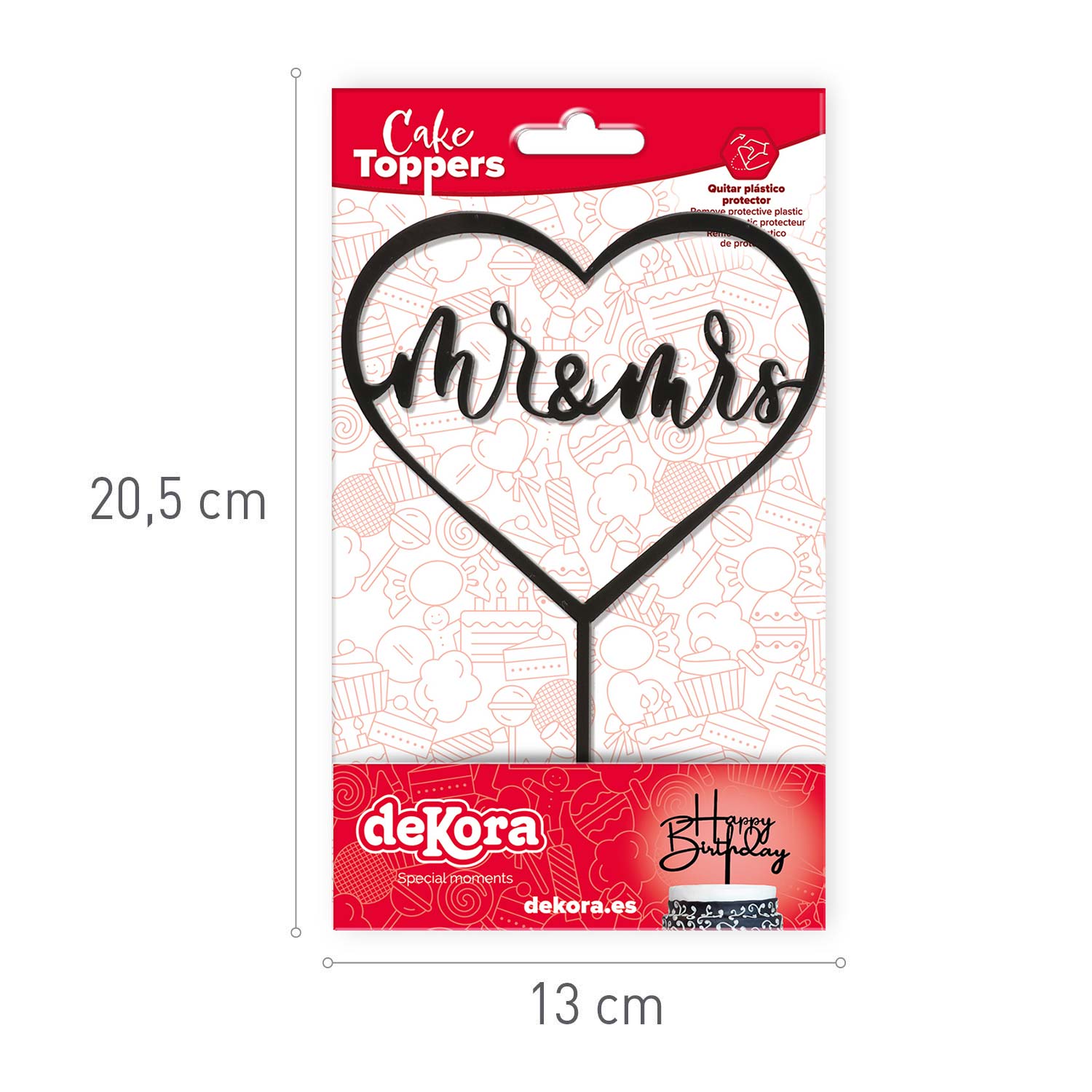 CAKE TOPPER MR AND MRS BLACK HEART 15X10CM
