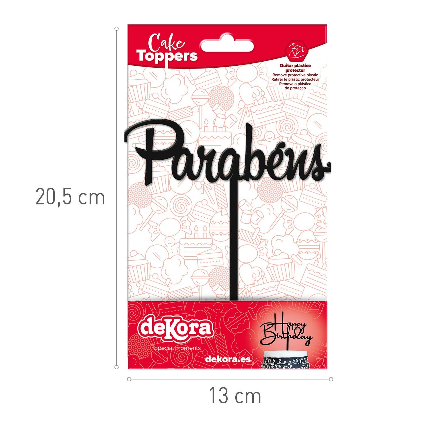 CAKE TOPPER PARABENS NEGRO 11X14CM