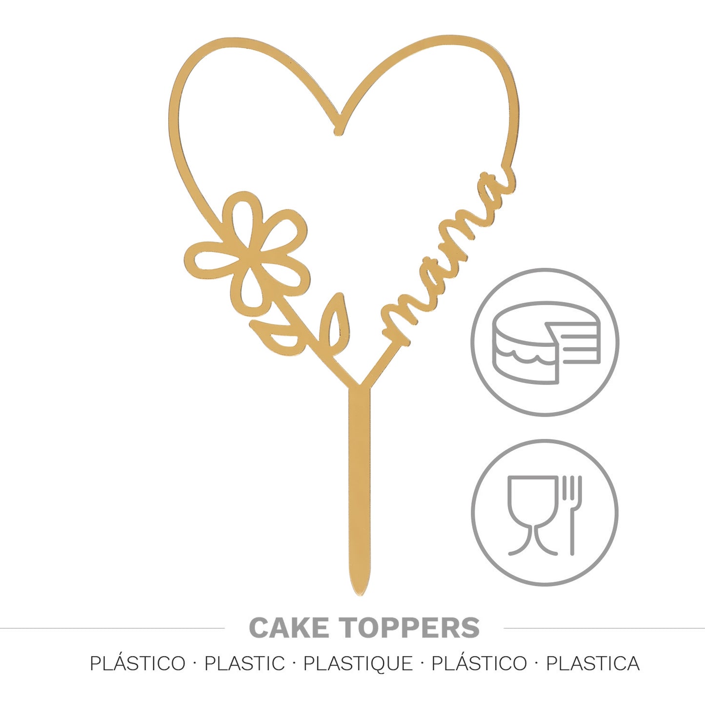 MOM GOLD HEART CAKE TOPPER 16X11CM