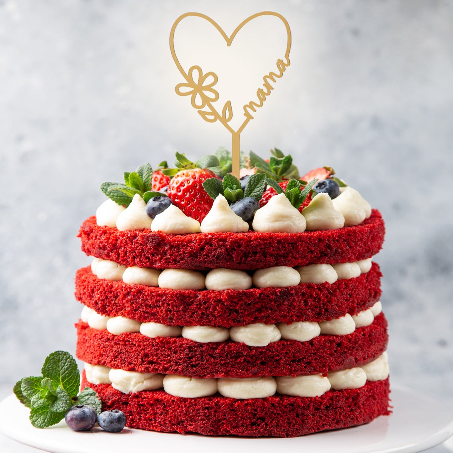 CAKE TOPPER CUORE ORO MAMMA 16X11CM