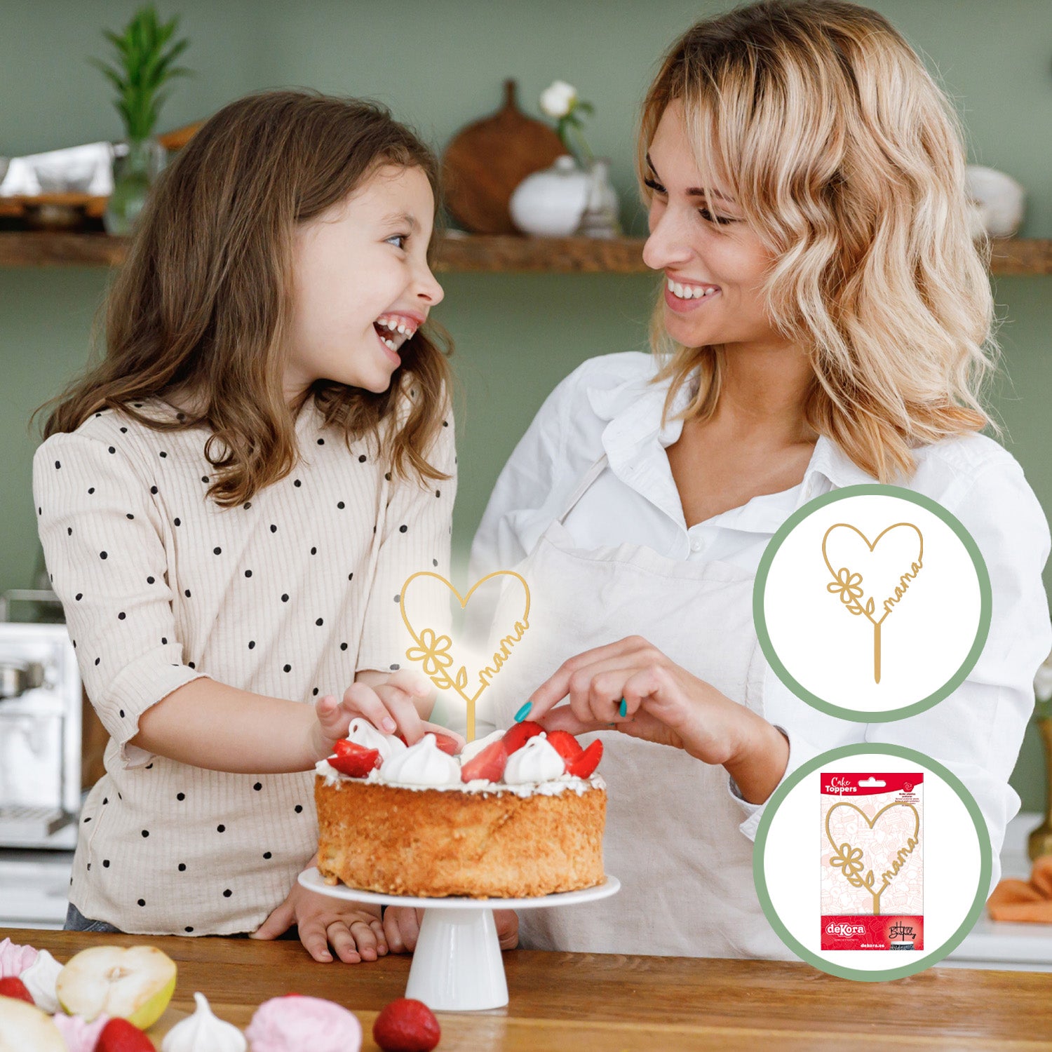MOM GOLD HEART CAKE TOPPER 16X11CM