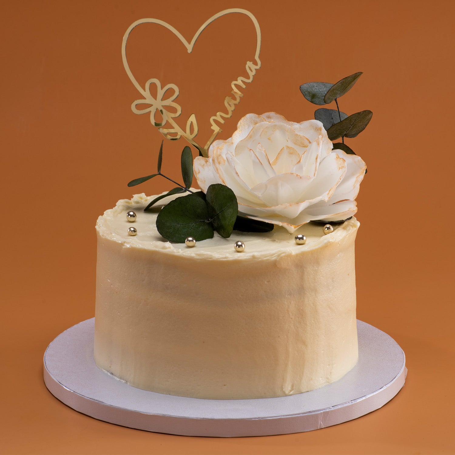 MOM GOLD HEART CAKE TOPPER 16X11CM