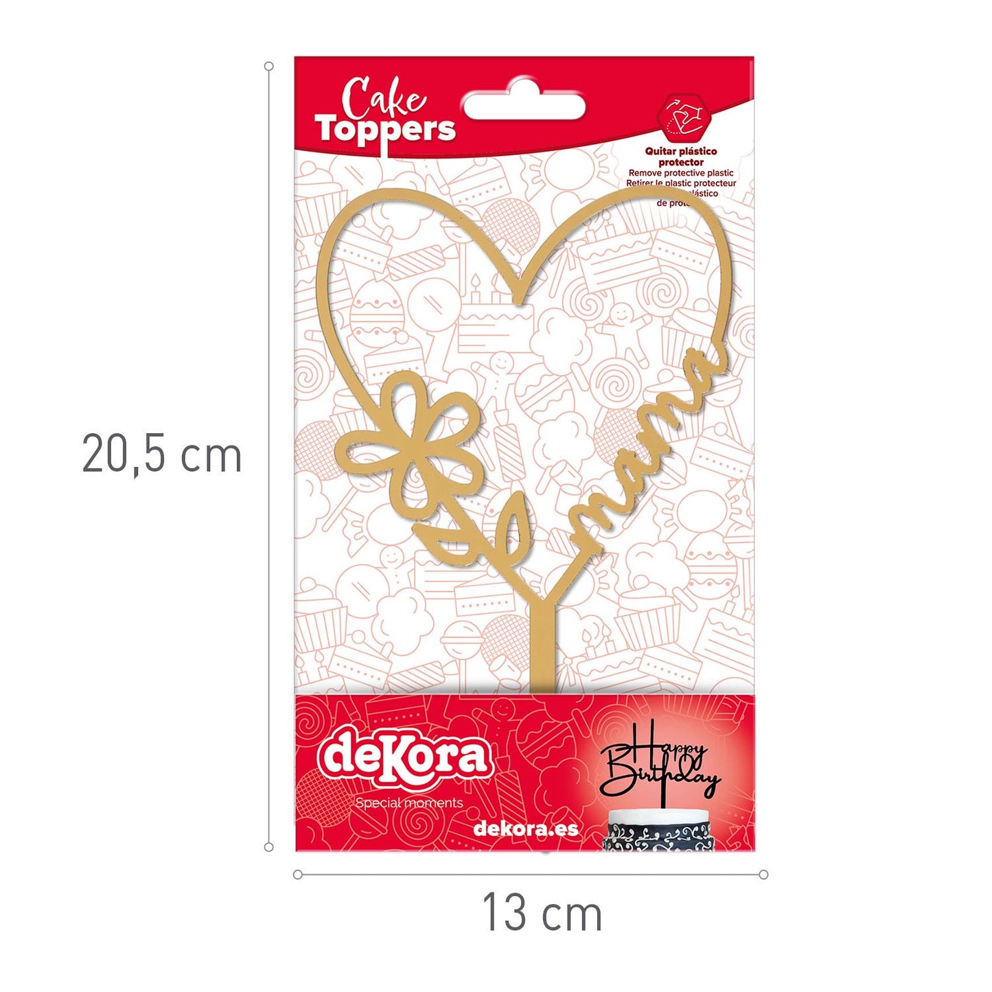 MOM GOLD HEART CAKE TOPPER 16X11CM