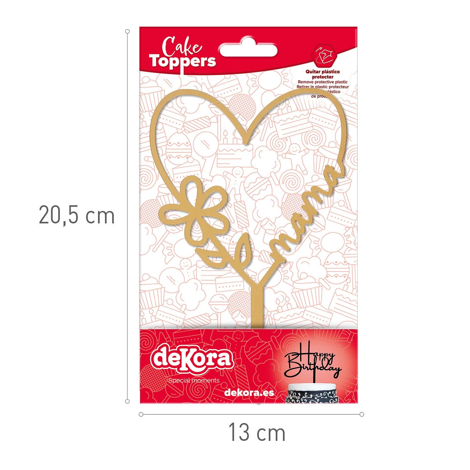 MOM GOLD HEART CAKE TOPPER 16X11CM